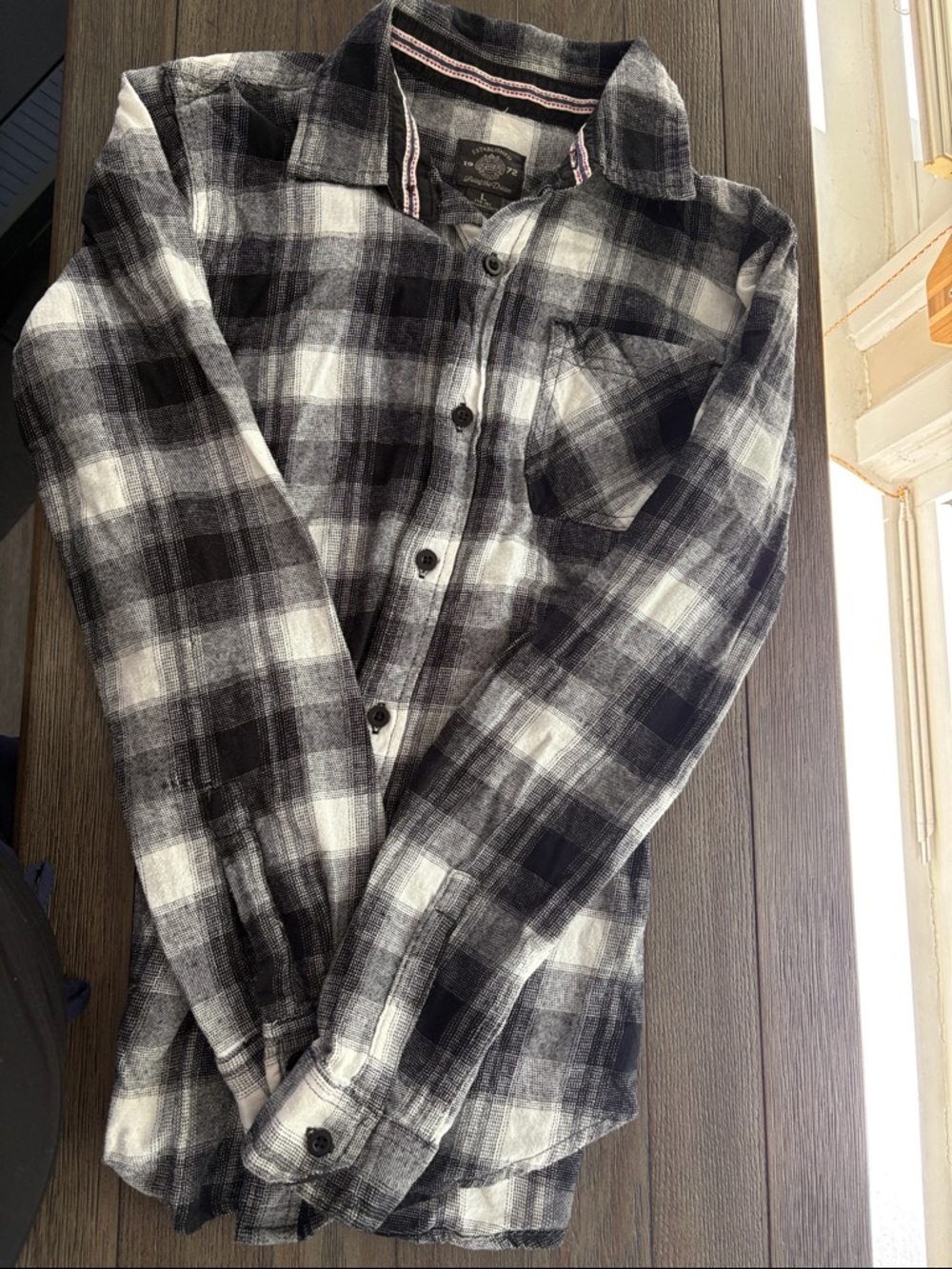 Black and White Plaid Flannel Button-Up Shirt